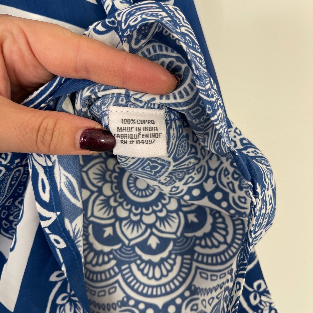 Tolani Onika Arabesque Top Blue White Long Sleeve Button Up Women's Size Small - Picture 6 of 9